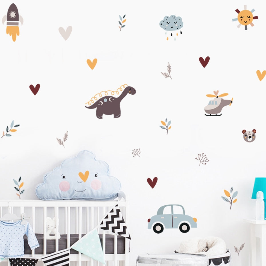 Cartoon Wall Decals Dinosaur Airplane Car