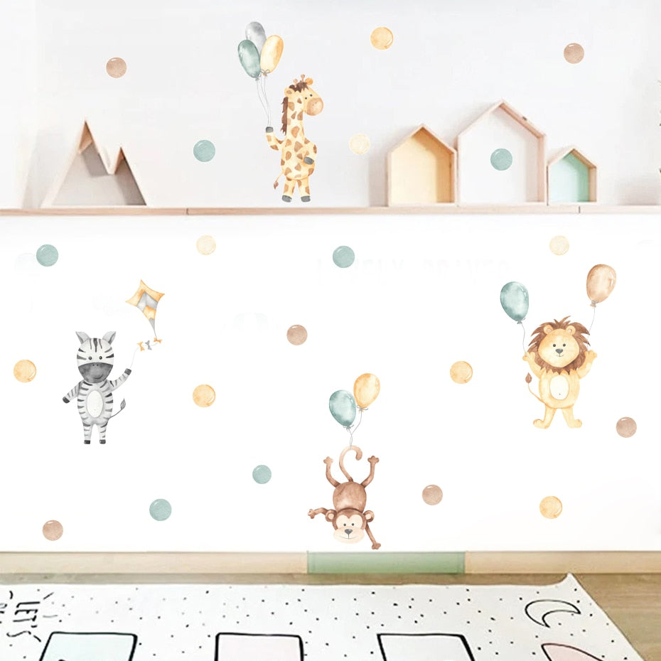 Cartoon Animals Polka Dots Wall Decals