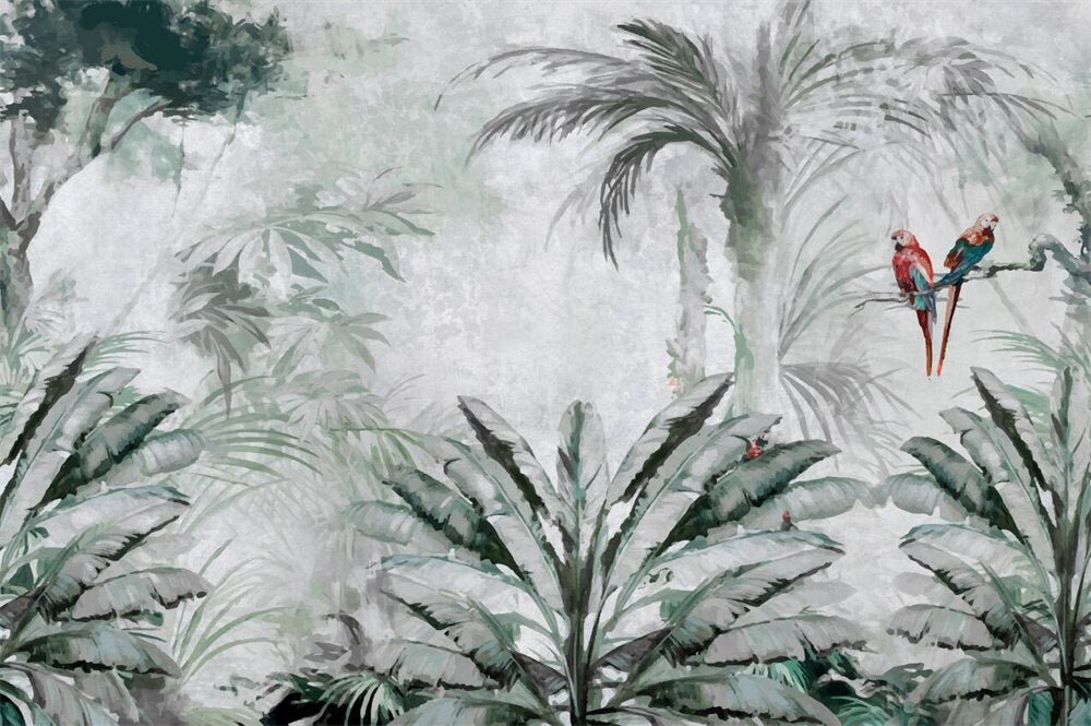 Tropical Plants and Birds Wallpaper Mural