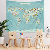 Nursery Tapestry Cartoon World Map
