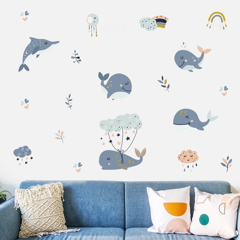 Nursery Wall Decals Blue Dolphins Whales