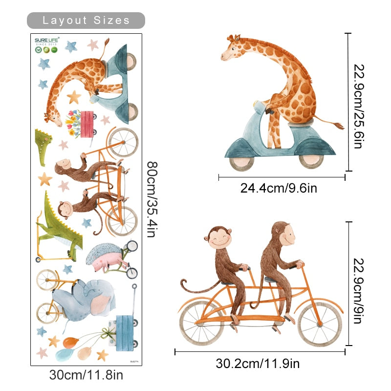 Cartoon Wall Decals Biking Cute Animals