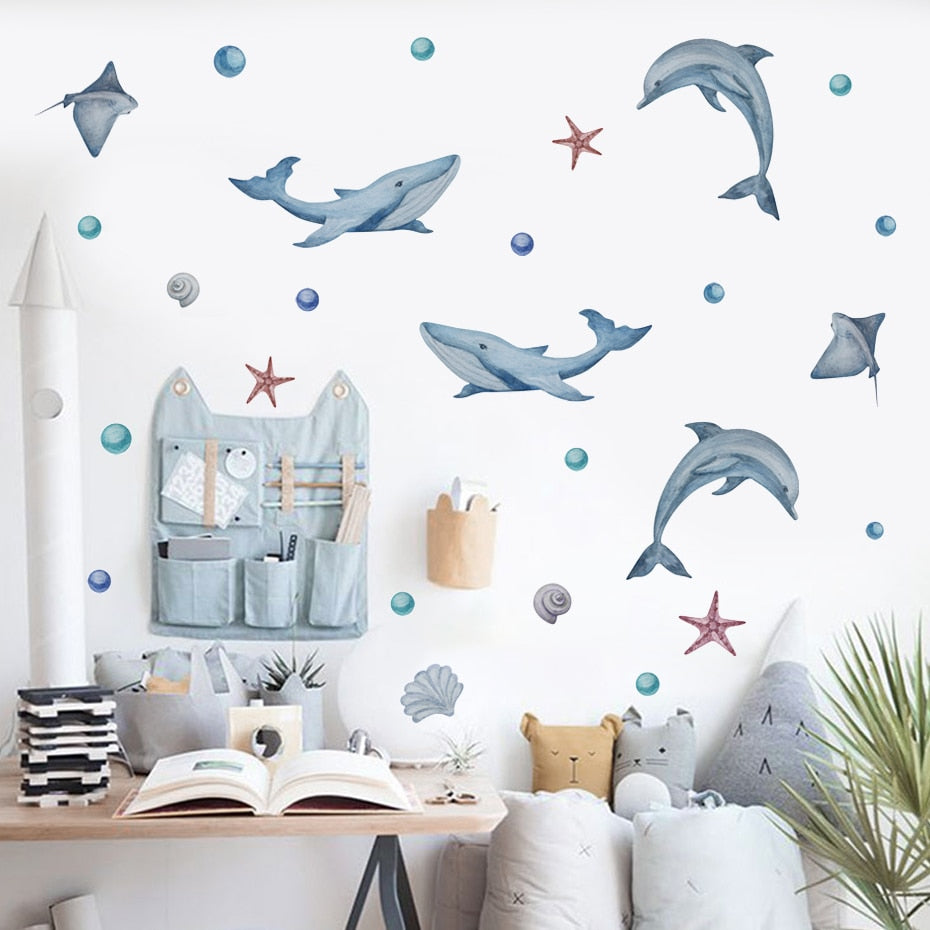 Cartoon Wall Decals Cute Ocean Whale Dolphin