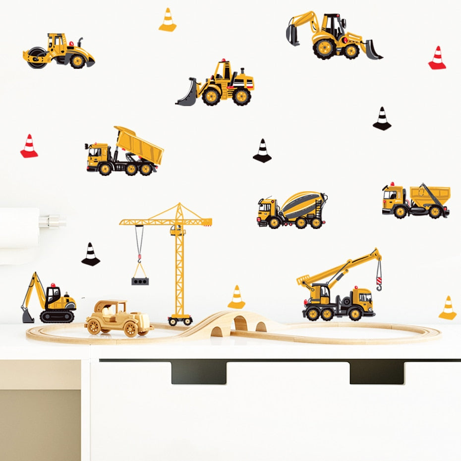 Cartoon Wall Decals Construction Engineering Vehicle
