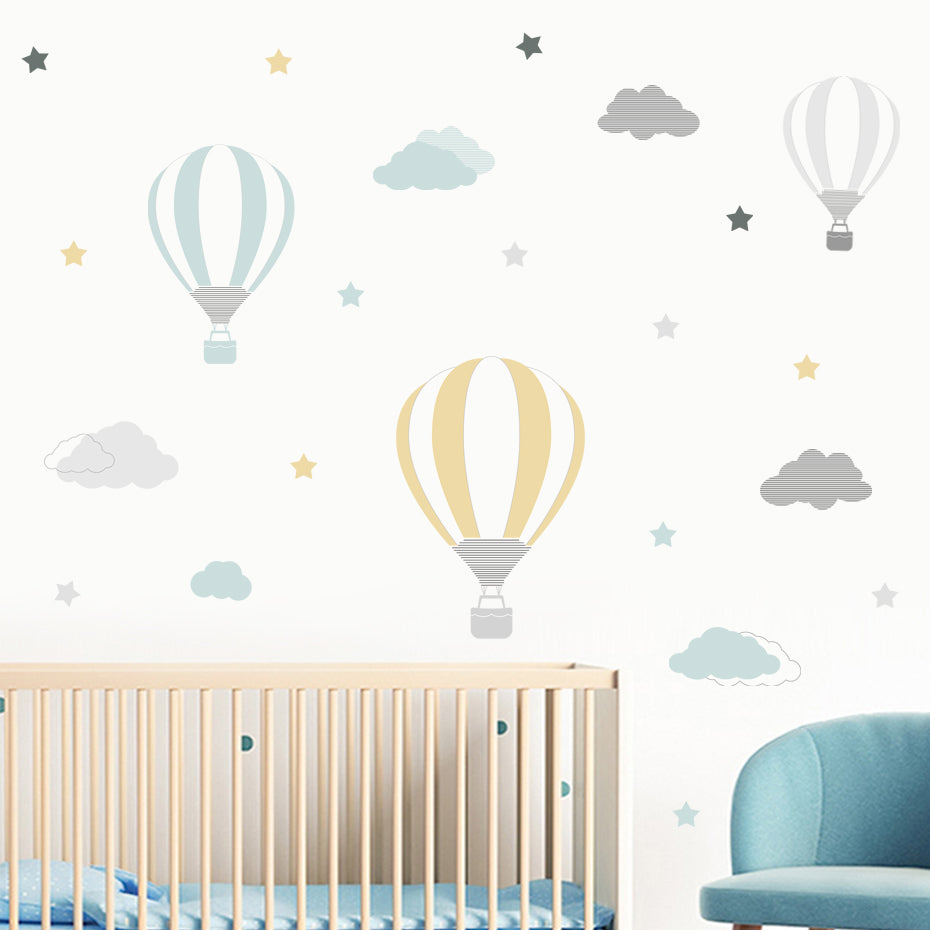 Cartoon Wall Decals Hot Air Balloon Clouds