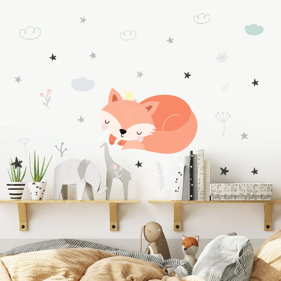 Cartoon Sleeping Fox Wall Decals