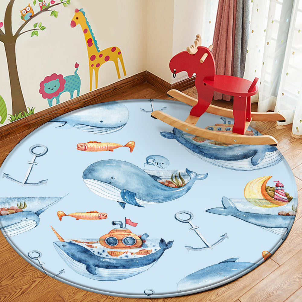 Nursery Cartoon Style Area Round Rug