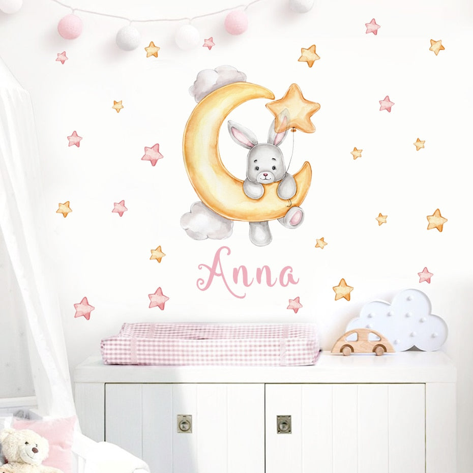 Custom Baby Name Wall Decals Bunny Moon Stars