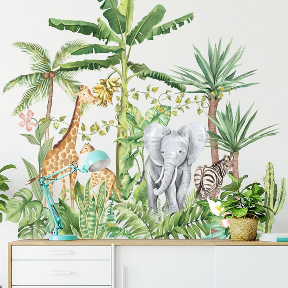 Nursery Wall Decals Tropical Forest Animals