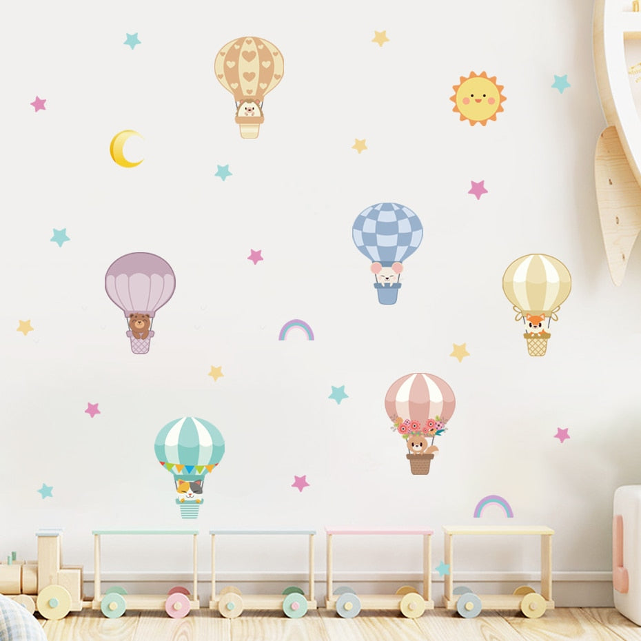 Cartoon Wall Decals Hot Air Balloon Cute Animals