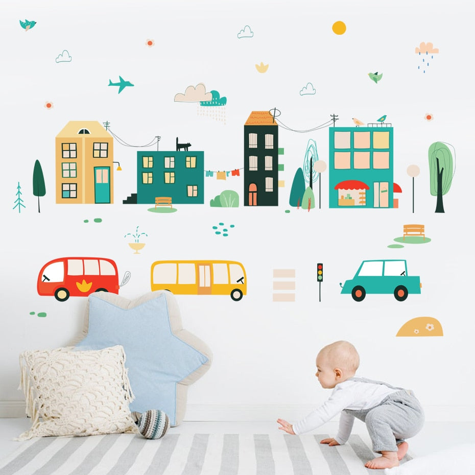 Cartoon Wall Decals City Landscape