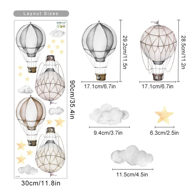 Cartoon Wall Decals Hot Air Balloon Clouds