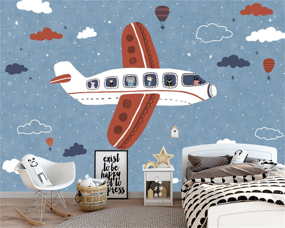 Animals On The Plane Wallpaper Mural