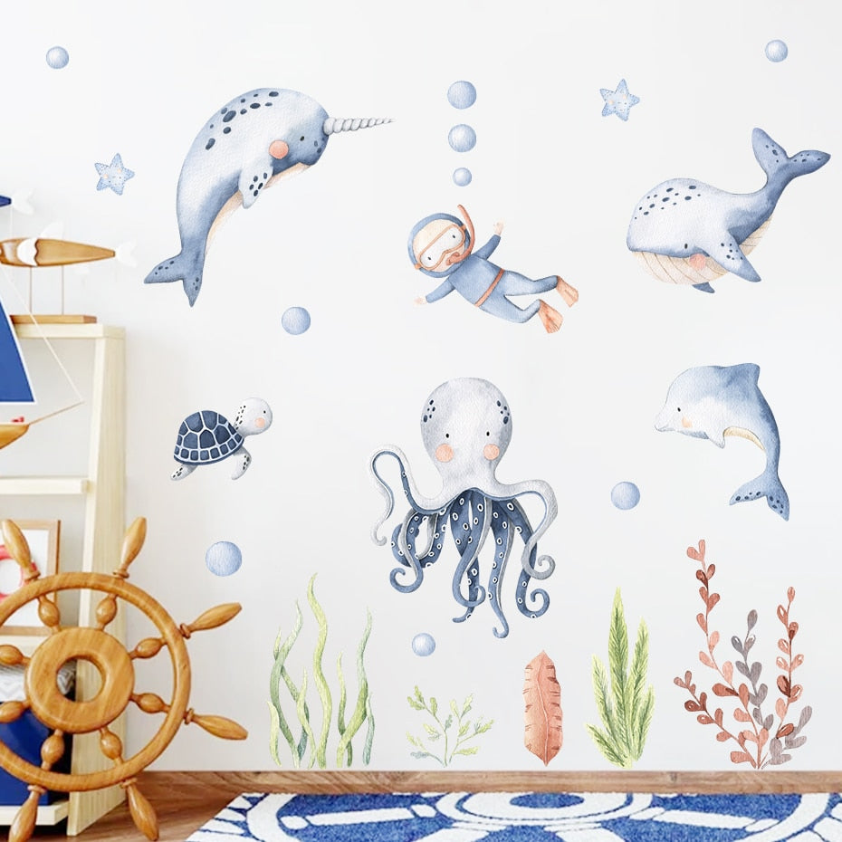 Cartoon Wall Decals Cute Ocean Animal