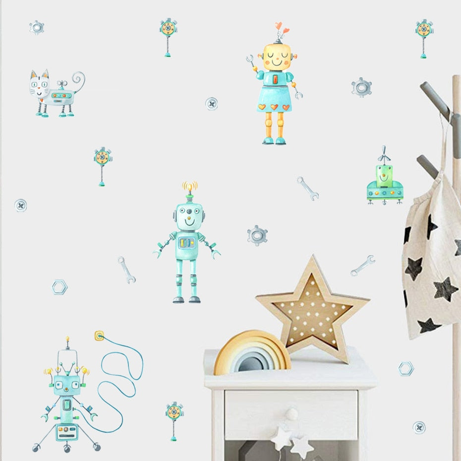 Nursery Wall Decals Green Robots