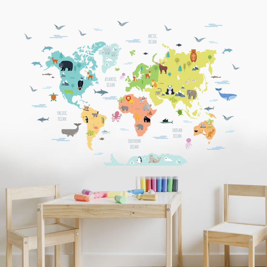 Nursery Wall Decals Animal World Map