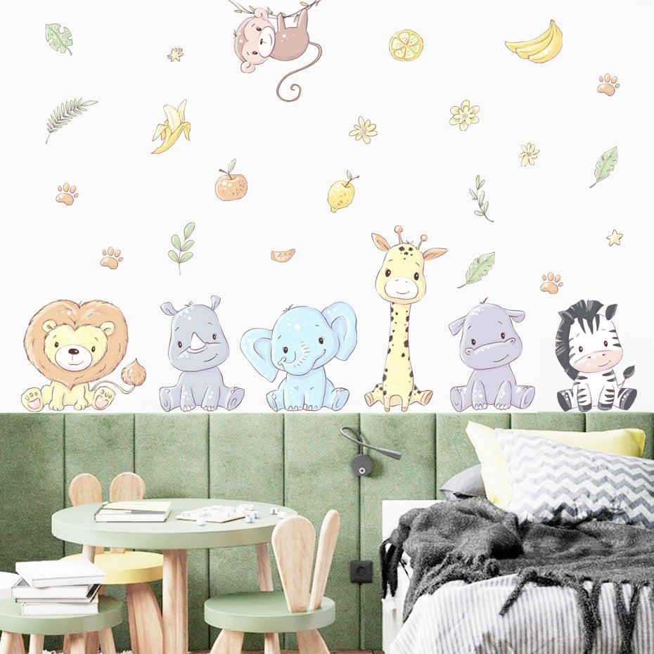 Cartoon Wall Decals Flowers and Cute Animals