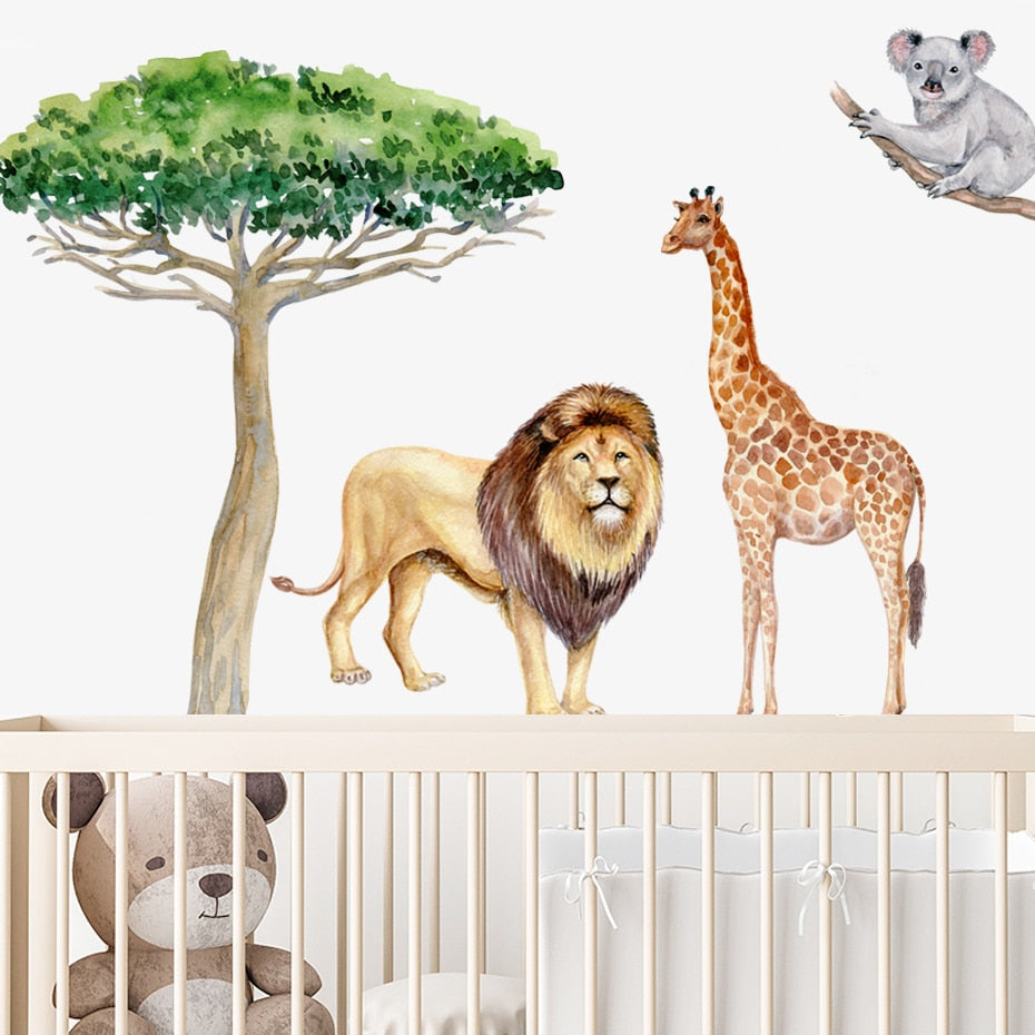 Nursery Wall Decals Large Africa AnimalsTree