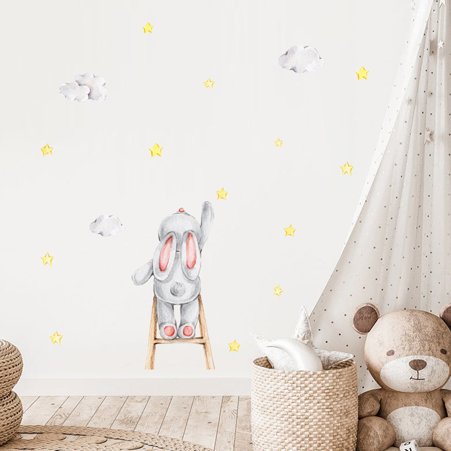 Cartoon Wall Decals Bunny Moon Stars Clouds