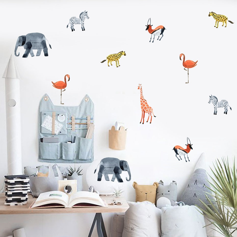 Cartoon Wall Decals Cute Safari Animals