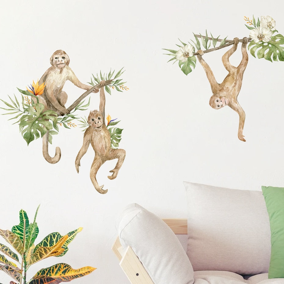 Nursery Wall Decals Monkeys Tropical Flowers