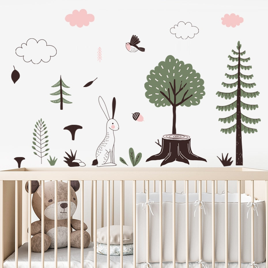 Nursery Wall Decal Forest Wildlife Bear Rabbit