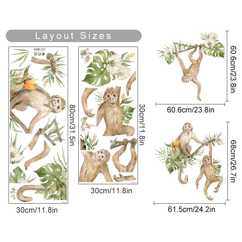 Nursery Wall Decals Monkeys Tropical Flowers