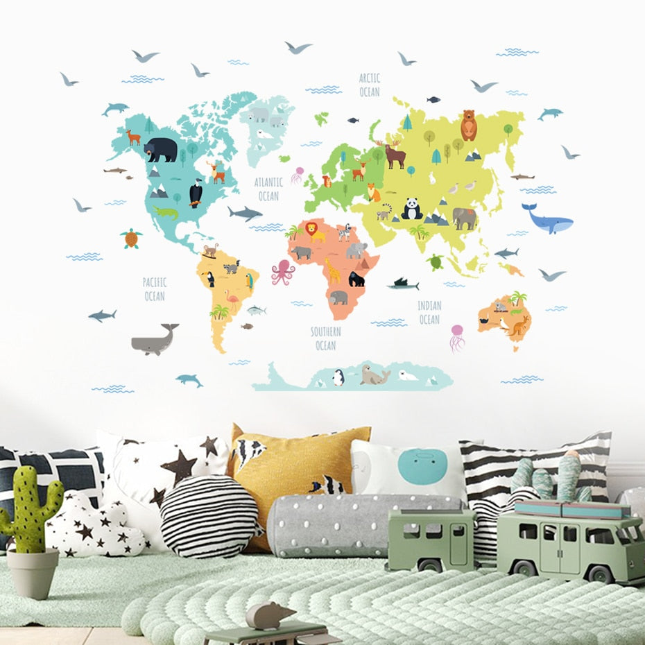 Nursery Wall Decals Animal World Map