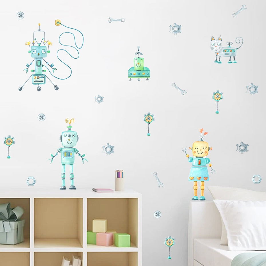 Nursery Wall Decals Green Robots