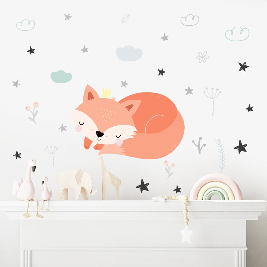 Cartoon Sleeping Fox Wall Decals