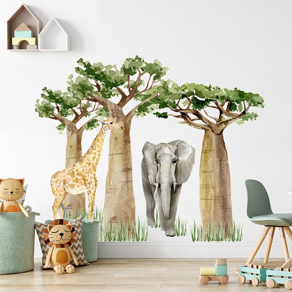 Nursery Wall Decals Large Tropical Forest Animals