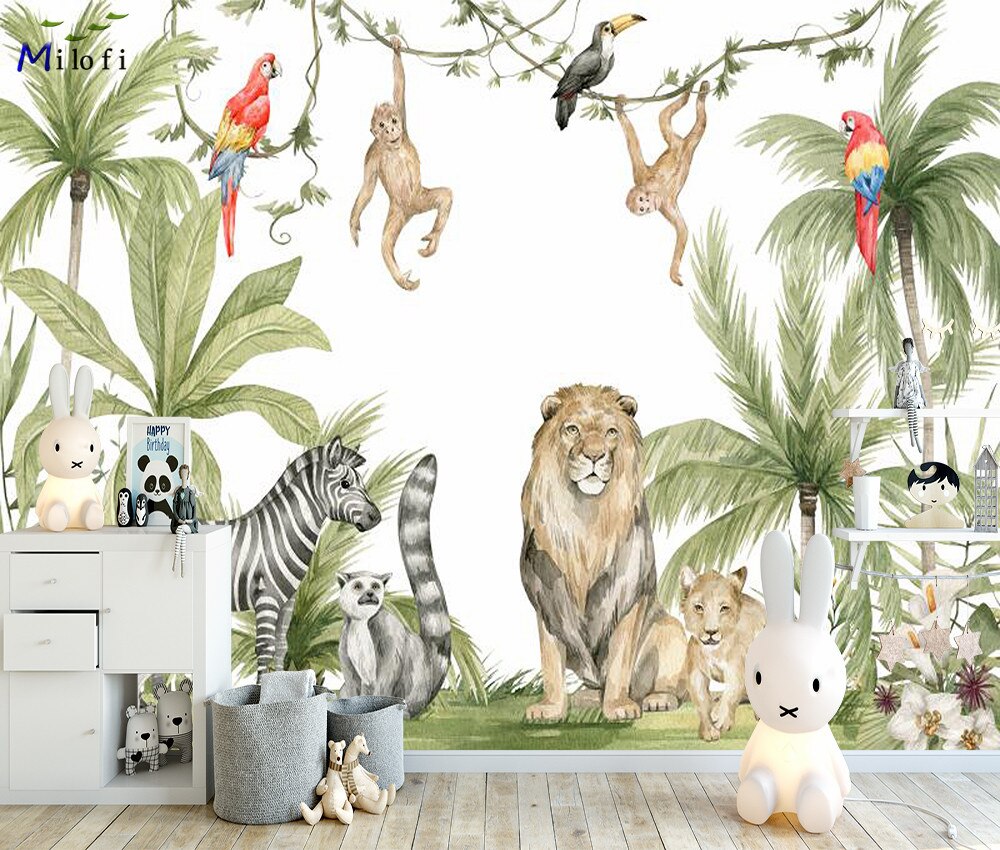 Painted Safari Animal Friends Wallpaper Mural