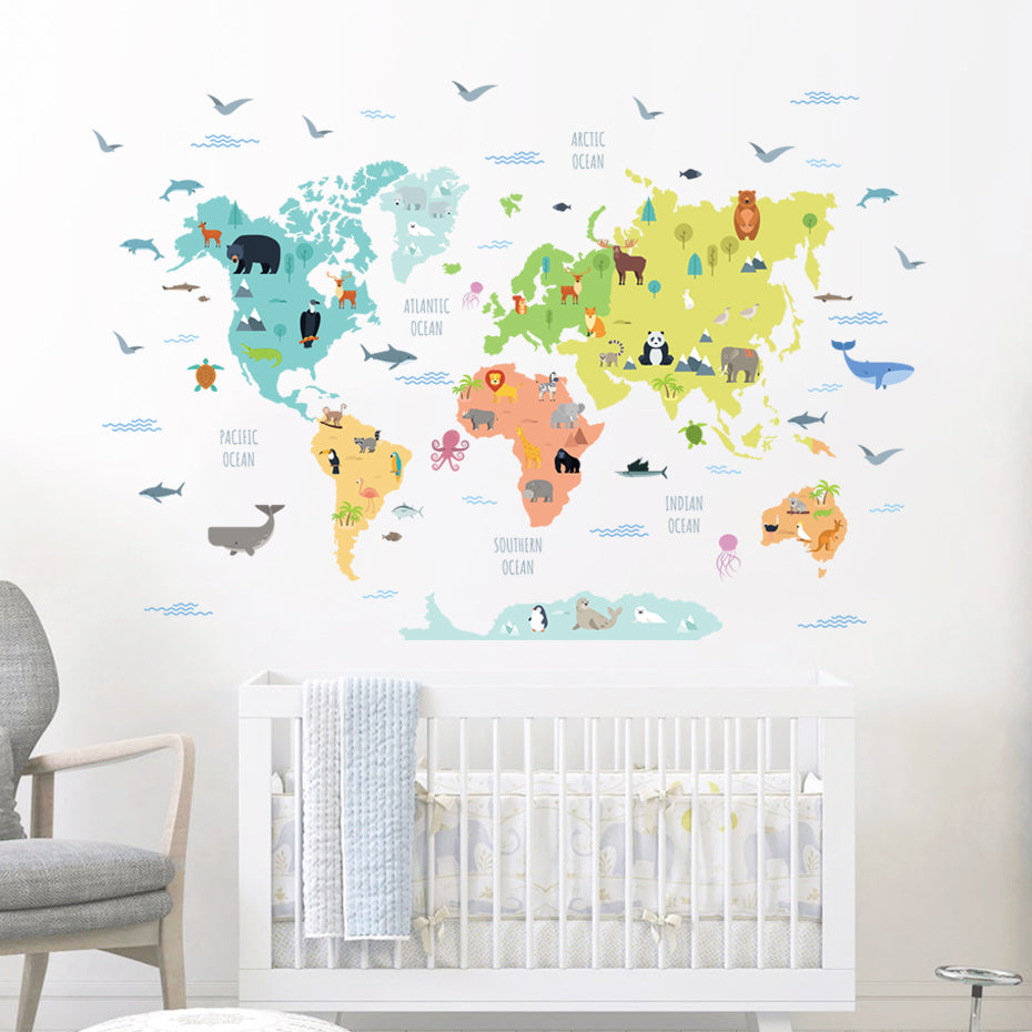 Nursery Wall Decals Animal World Map