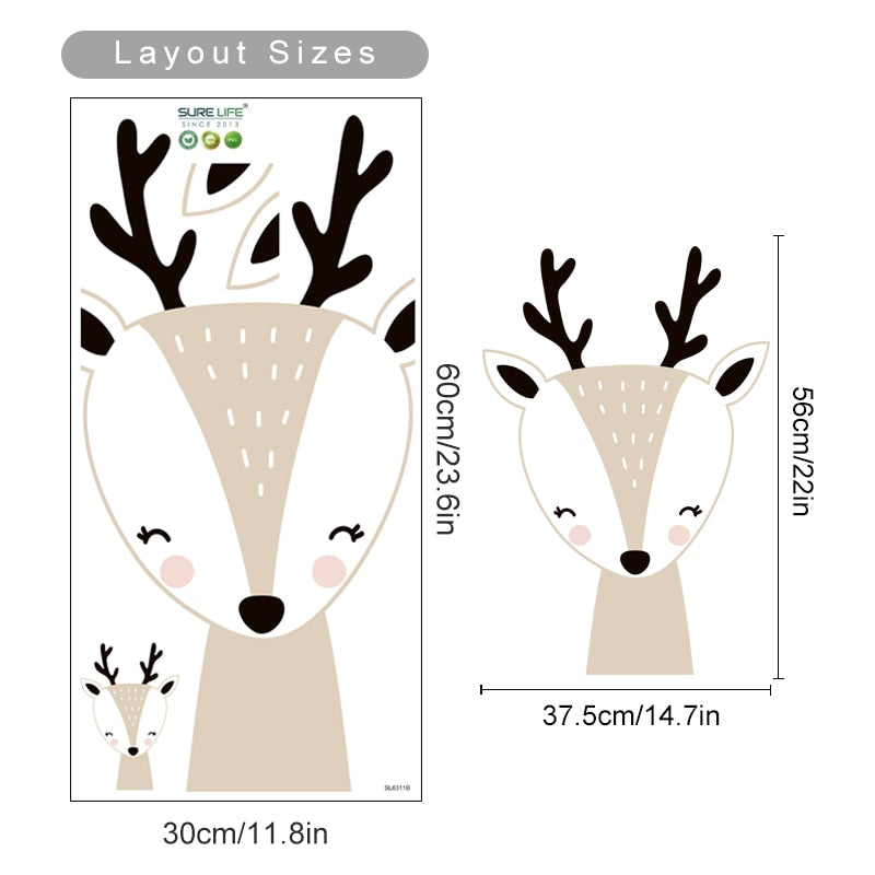 Cartoon Wall Decals Cute Deer Fox Polka Dots