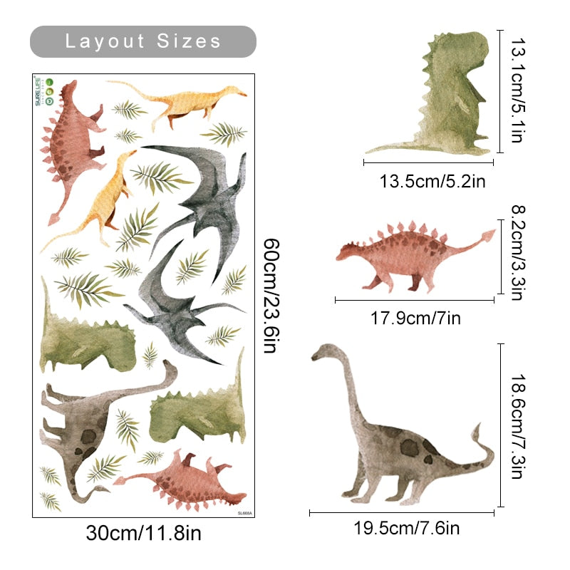 Cartoon Wall Decals Dinosaur Tropical Leaves