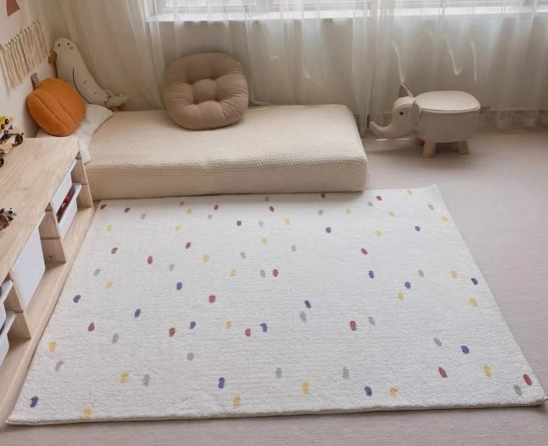 Nursery Soft White Area Rug Dots
