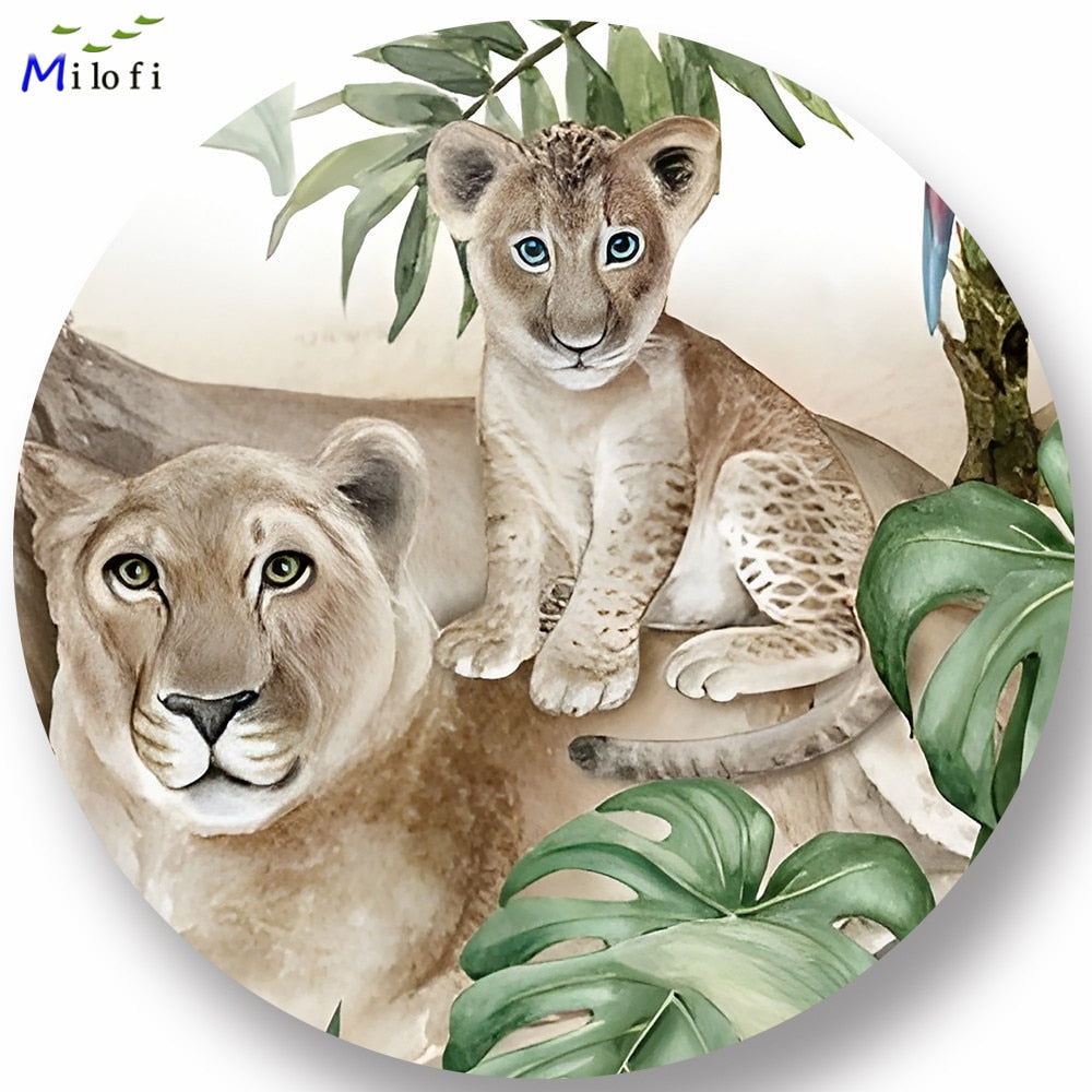 Chilling Lions and Animal Friends Nursery Wallpaper Mural