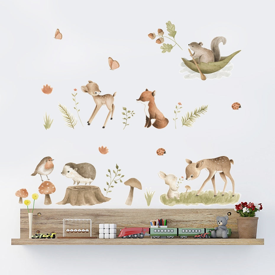Woodland Animals Floral Wall Decals