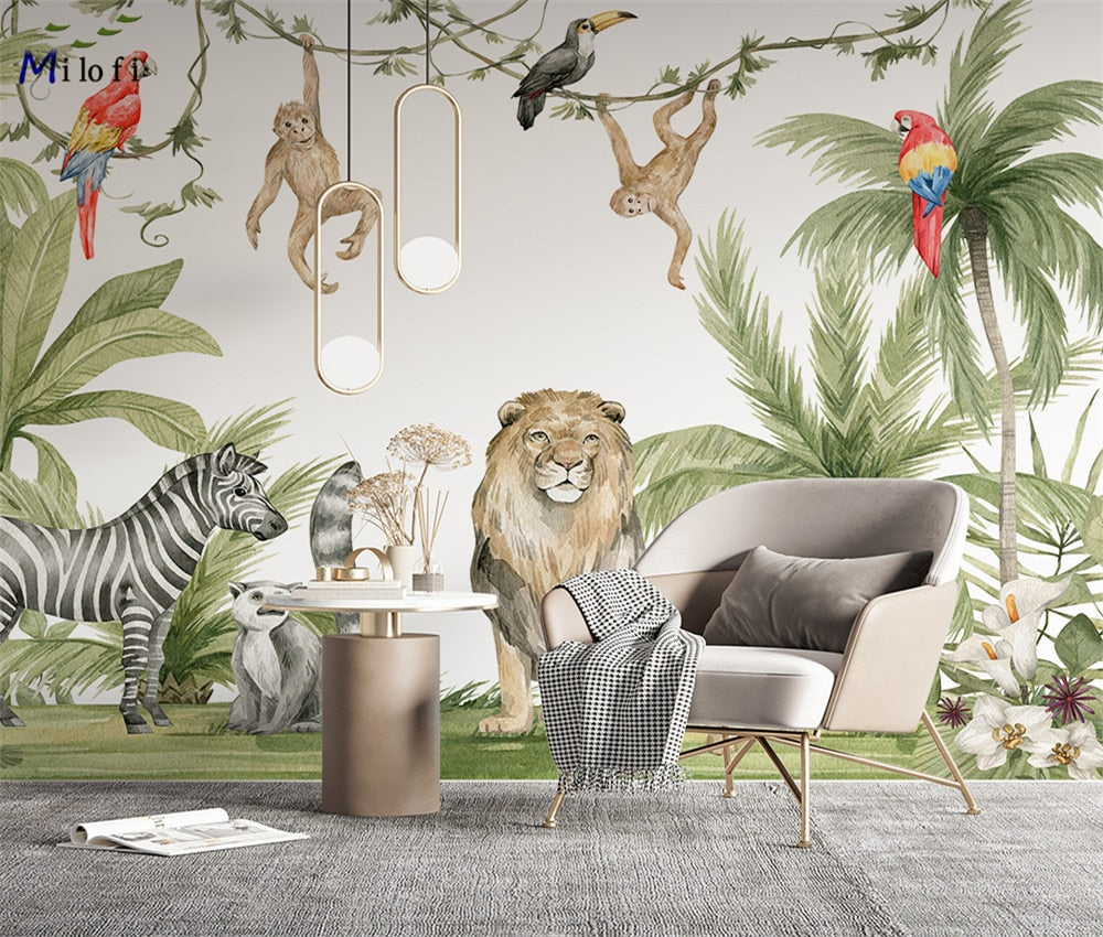 Painted Safari Animal Friends Wallpaper Mural