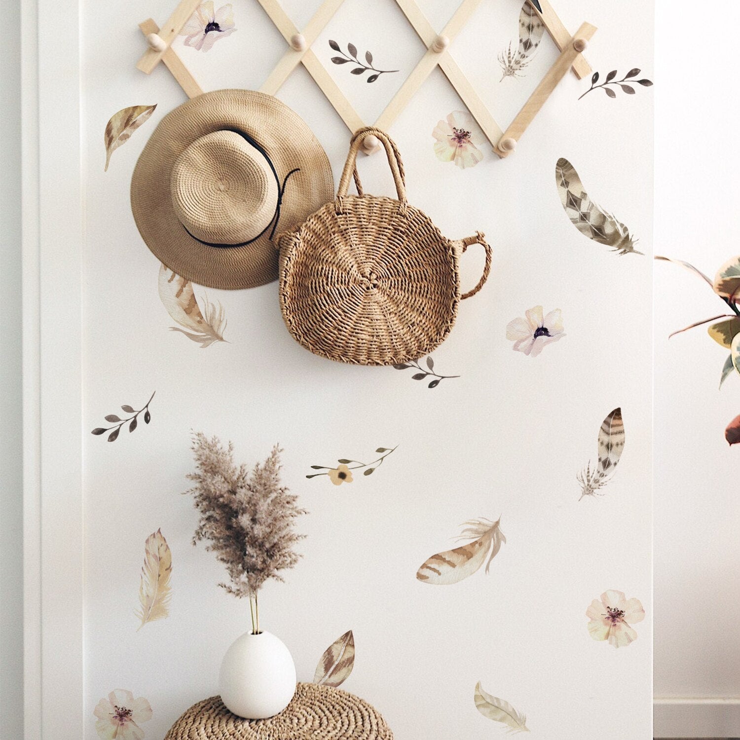 Floral Wall Decals Leaves And Feathers