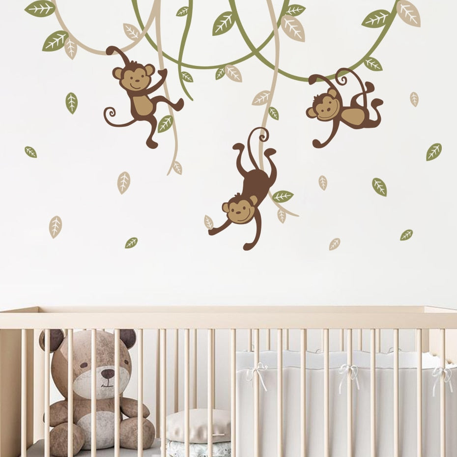 Nursery Wall Decals Jungle Monkey Hanging