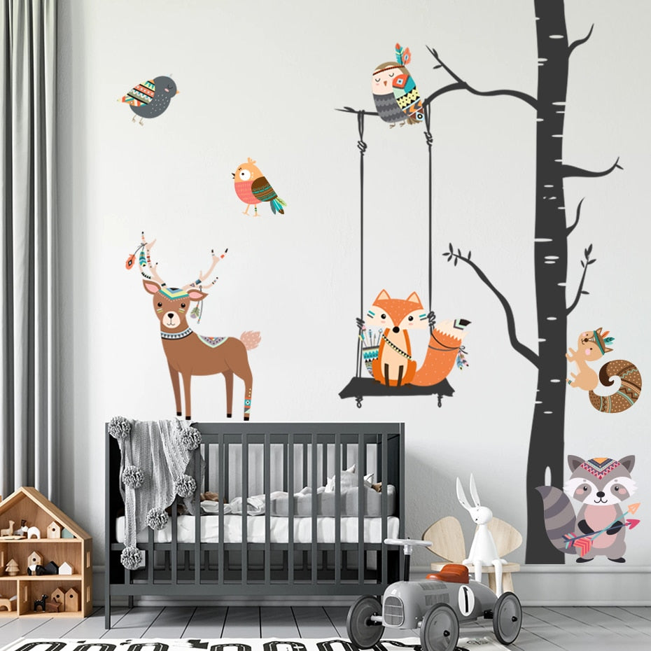 Cartoon Wall Decals Tribal Animal Tree