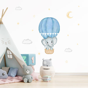 Cartoon Wall Decals Elephant Hot Air Balloon