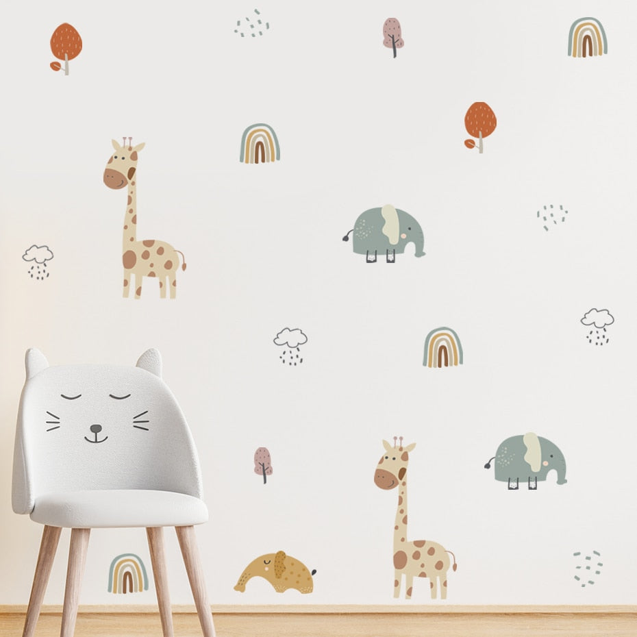 Cartoon Wall Decals Giraffe Elephant Rainbow