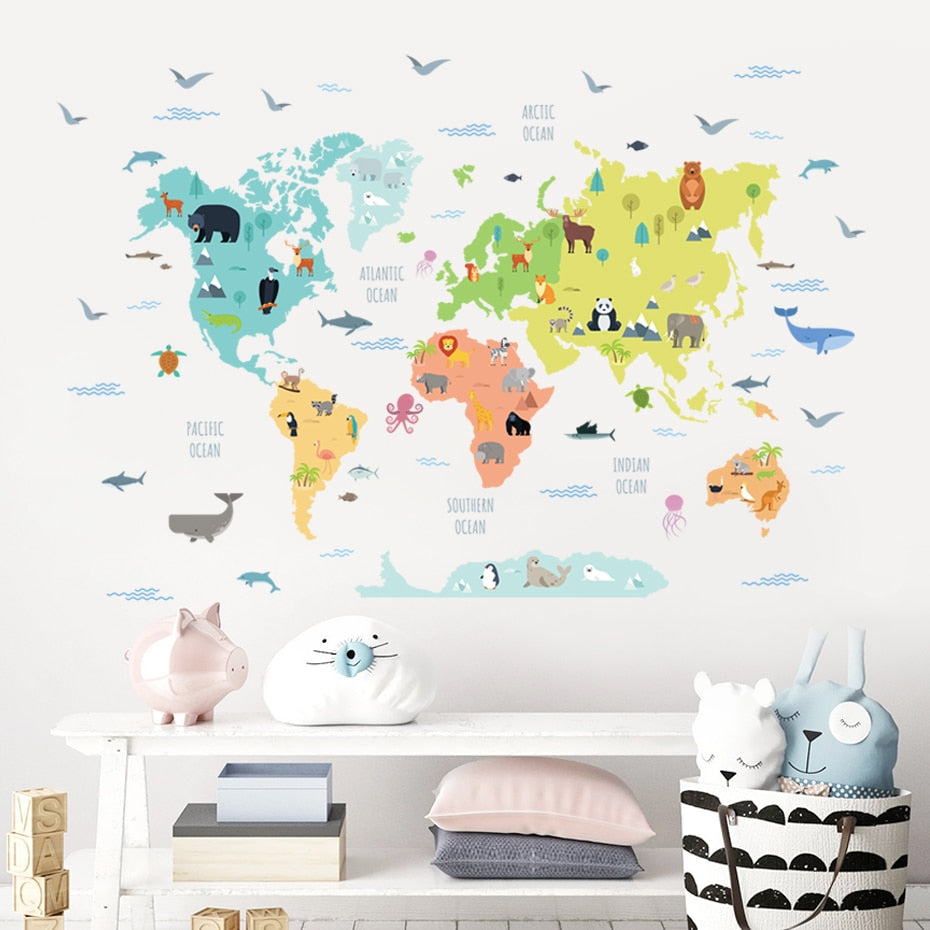 Nursery Wall Decals Animal World Map