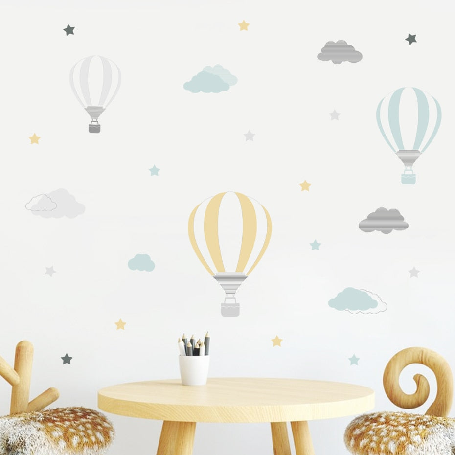 Cartoon Wall Decals Hot Air Balloon Clouds