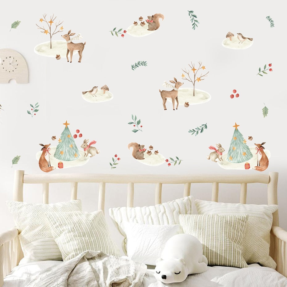 Cartoon Wall Decals Christmas Cute Animals