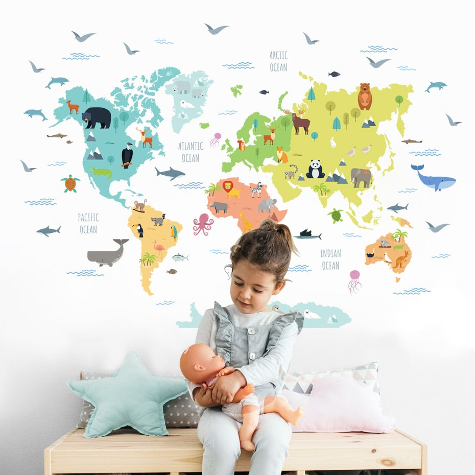 Nursery Wall Decals Animal World Map