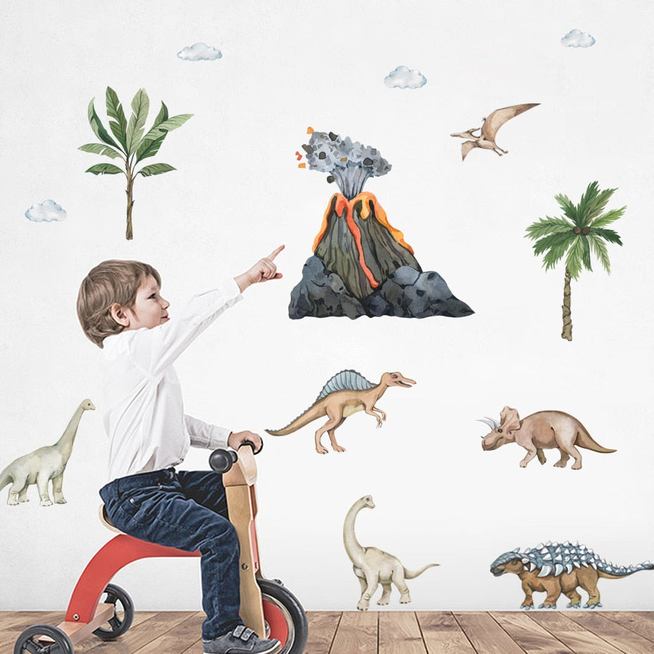 Cartoon Wall Decals Dinosaurs Volcanic Eruption