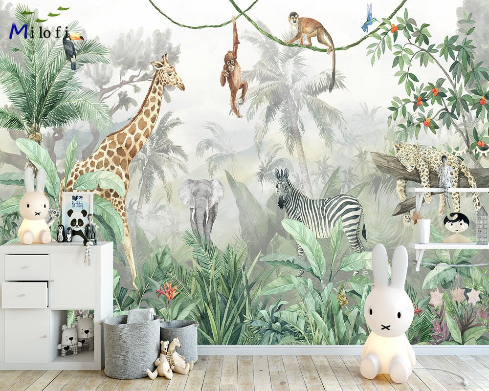 Morning Jungle Animals Nursery Wallpaper Mural